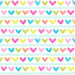Seamless pattern with hearts and line borders. Hand drawn vector background. - 504924785