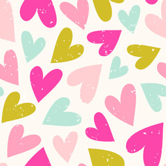 Seamless vector pattern with cute hearts in trendy palette. - 504924787