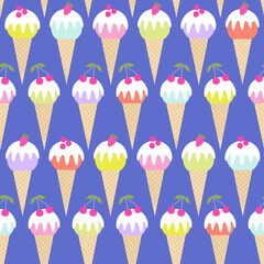Seamless pattern with ice cream cones. Summer colorful vector background. - 504924794