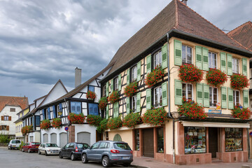Street in Obermai, Alsace, France