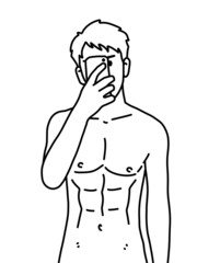 black and white of cute man cartoon for coloring