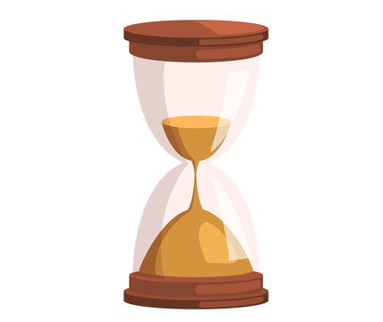 Hourglass isolated on white background. Vintage sandglass with sand inside to measure time. Cartoon flat design minute and hour counter, timer vector illustration, ancient clock, retro stopwatch