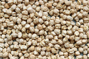 Chick peas close up photo. Hummus ingredient on a table. Food of Middle East. 
