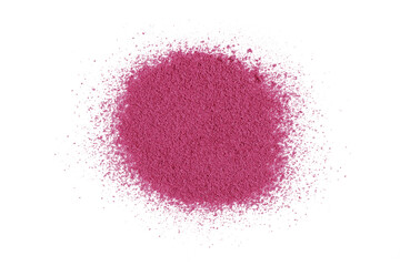 Pile of dried beet root powder isolated on white background. Top view. Flat lay.