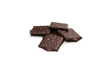 Dark chocolate candies isolated on white background.