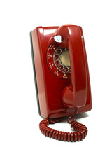 Old rotary style telephone dial vintage communication red