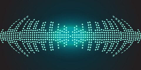 Sound waves oscillating dark blue light. Vector illustration on a dark background