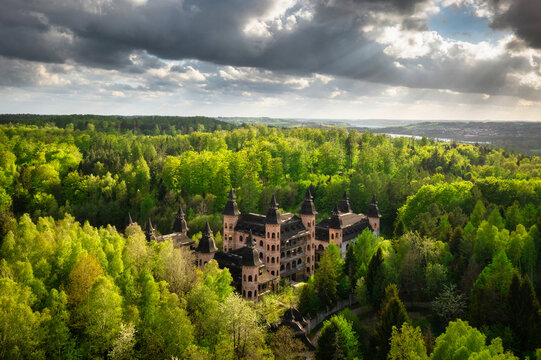 Castle in Lapalice, surrounded by Kashubian forests and lakes, Poland