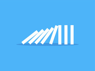 Falling dominoes on a blue background. Domino effect. Vector illustration..