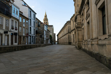 Fototapeta na wymiar View of San Francisco street in Santiago de Compostela, Galicia