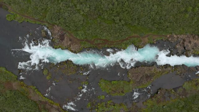 Aerial drone shot Mountain panorama, volcanic landscape and river, glacier river from above, aerial view, river arms meandering, wild nature, Icelandic Highlands, Pakgil, Suourland, Iceland video