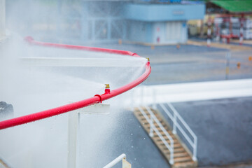 Tanks oil roof tank with pipe water spray ring fire extinguisher - obrazy, fototapety, plakaty