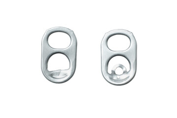 Pair of Aluminum Can Opener Pull Tab Lid, Ring-Pull Complet and Incomplete On Isolated on White Background