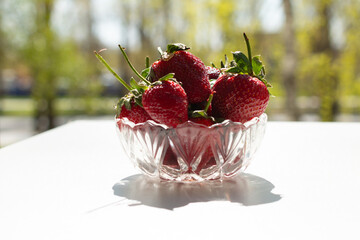 Strawberries on a sunny day. Large ripe berries. - 504943781