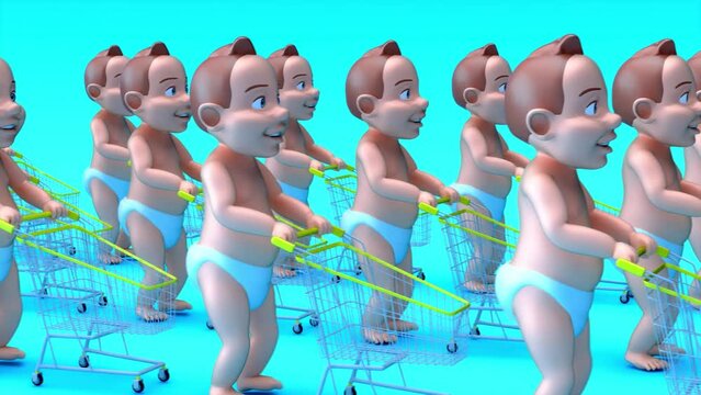 4K fun cartoon animation of a babies shopping