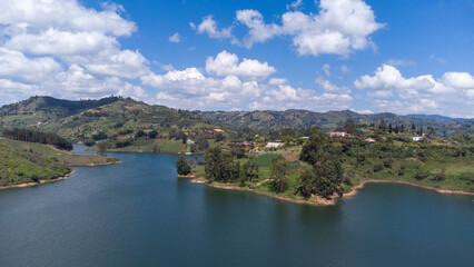 Fototapeta na wymiar Natural panoramic view of the Peñol Antioquia dam, aerial shots with a drone