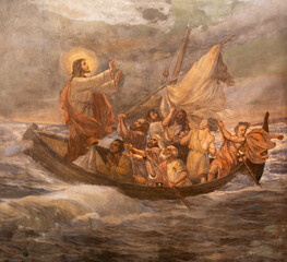 BARI, ITALY - MARCH 3, 2022: The fresco ofJesus Calms the Storm in the church Chiesa San Ferdinando...