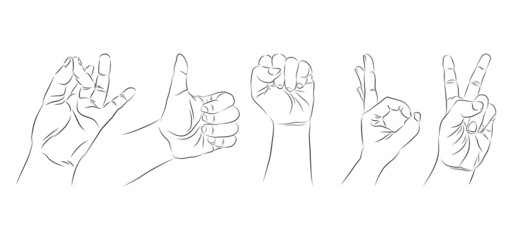 Hand symbol collection. Abstract outline style. Vector illustration