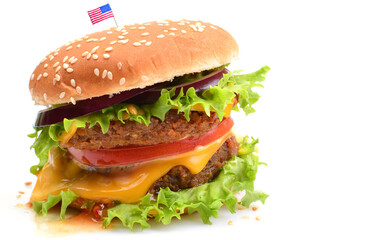 American hamburger on a white background