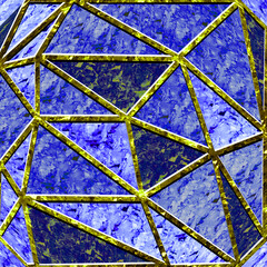golden lines on geometric blue marble pattern