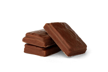 Chocolate dessert with cookie and caramel isolated on white background.