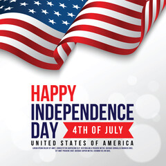 Happy Independence Day USA white background with the United States flag. 4th of July USA independence day celebration vector illustration
