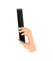 hand holding smartphone on white background