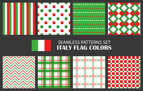 Italy flag colors seamless pattern vector set