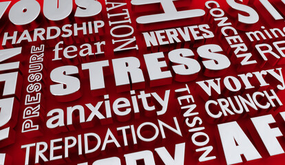 Stress Anxiety Fear Concern Worry Word Collage 3d Illustration