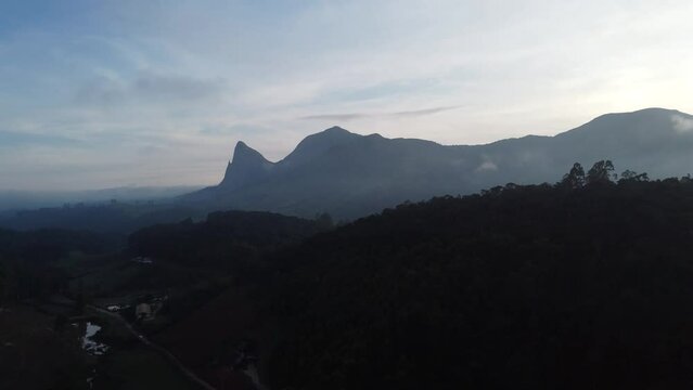 incredible mountain with blue hue in the interior of Brazil in aerial cinematographic footage with drone - Pedra Azul, Espirito Santo, Brazil