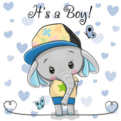 Cartoon Elephant with a blue cap on a heart background