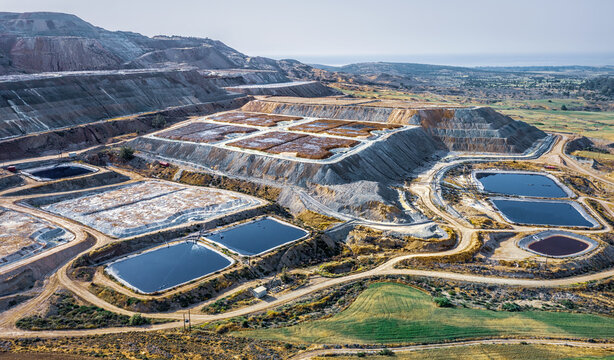 Copper ore processing at Skouriotissa mine in Cyprus. Industrial landscape