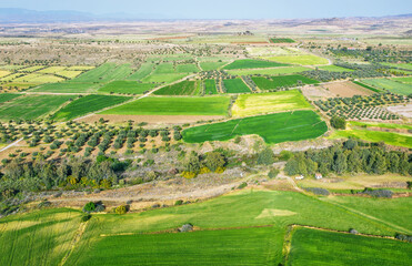Fototapeta na wymiar Patchwork landscape, agricultural fields in Nicosia area, Cyprus