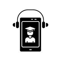 Online education icon vector. Virtual learning, student, Mobile phone headset. Solid icon style, glyph. Simple design illustration editable