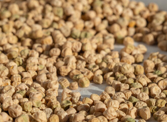 Textured Dry Green Pea seeds, Selective focus