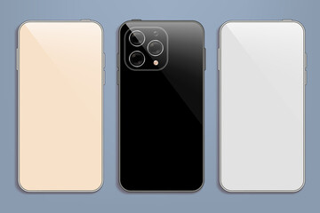 Vector realistic smartphone layout with front and back side. Front view