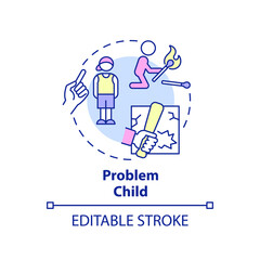 Problem child concept icon. Scapegoat. Child role in dysfunctional families abstract idea thin line illustration. Isolated outline drawing. Editable stroke. Arial, Myriad Pro-Bold fonts used