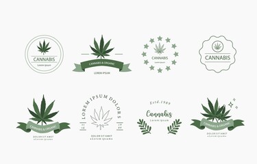 cannabis object collection with circle, star,ribbon