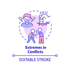 Extremes in conflicts concept icon. Feature of dysfunctional families abstract idea thin line illustration. Isolated outline drawing. Editable stroke. Arial, Myriad Pro-Bold fonts used