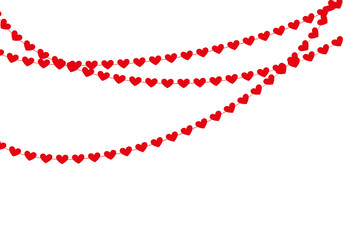 Isolated red hearts garland for Valentines Day and celebration card. Vector Illustration.