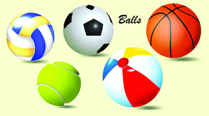 Set of realistic colorful balls. For sports and leisure