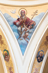 BARI, ITALY - MARCH 3, 2022: The fresco of Gregory the Great doctor of the church in the church...