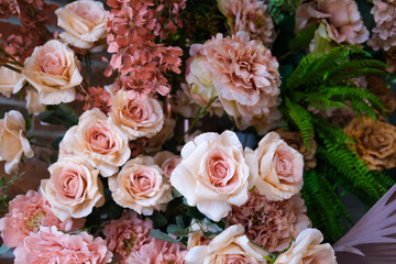 focus on pink rose with blurred background