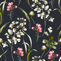 Seamless pattern with wildflowers in a watercolor style - 504961577