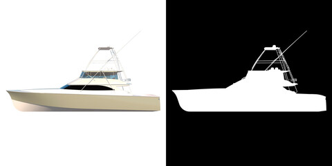 Yacht Speedboat Boat 2 - Lateral view white background alpha png 3D Rendering Ilustracion 3D	
