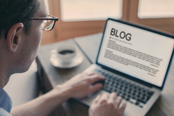 blog concept, blogging online, blogger writing a post