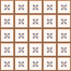 Vector. Seamless mediterranean geometric folk pattern. Talavera template. Portuguese azulejo. Simple wall ceramic tile. Moroccan mosaic. Spanish porcelain. Tiles for the bathroom, kitchen, pool.