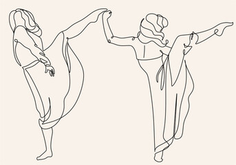 Line art wellness dancing woman. minimalist modern Line drawing Female dance