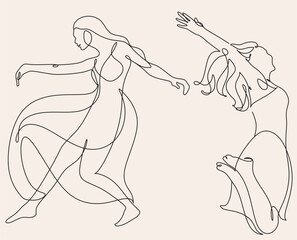 Line art wellness dancing woman. minimalist modern Line drawing Female dance