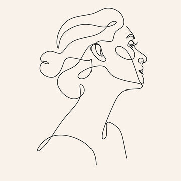 recommend clip art: Abstract woman face line drawing. Line art Print. Cosmetics logo. Fashion sketch